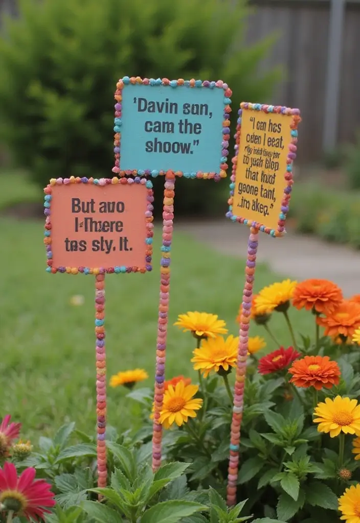 25 Beaded Garden Stakes DIY Projects That Add Color and Fun - 11. Inspirational Quote Stakes