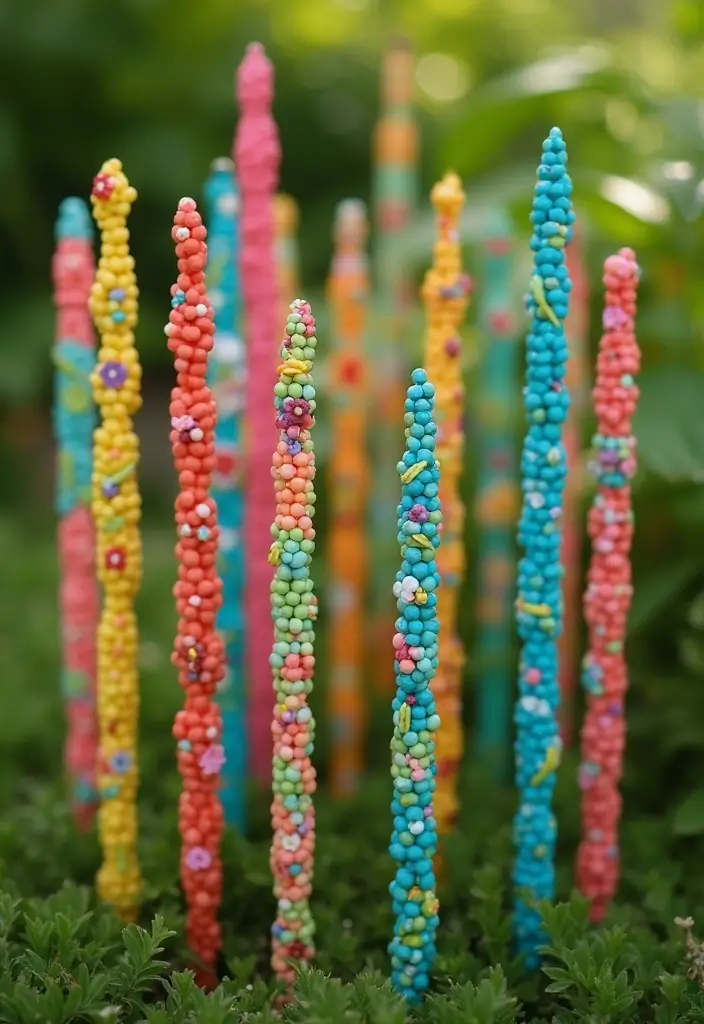 25 Beaded Garden Stakes DIY Projects That Add Color and Fun - 12. Fun and Funky Patterns
