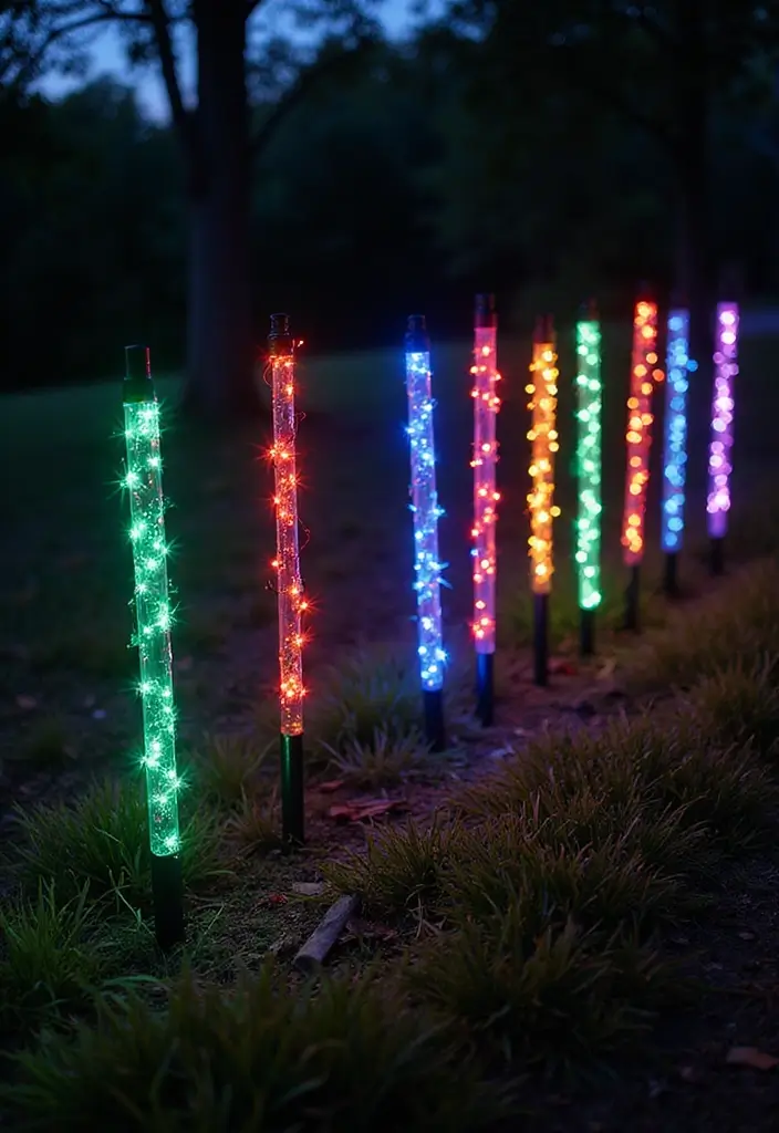 25 Beaded Garden Stakes DIY Projects That Add Color and Fun - 14. Colorful Light-Up Stakes