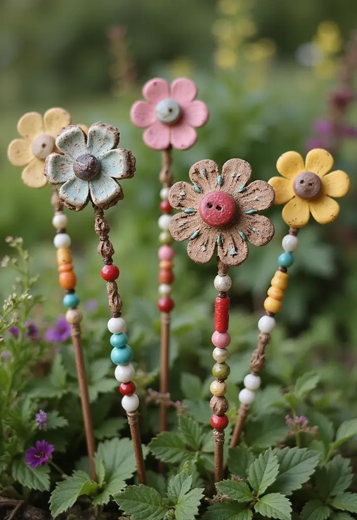 25 Beaded Garden Stakes DIY Projects That Add Color and Fun - 16. Vintage Charm Stakes
