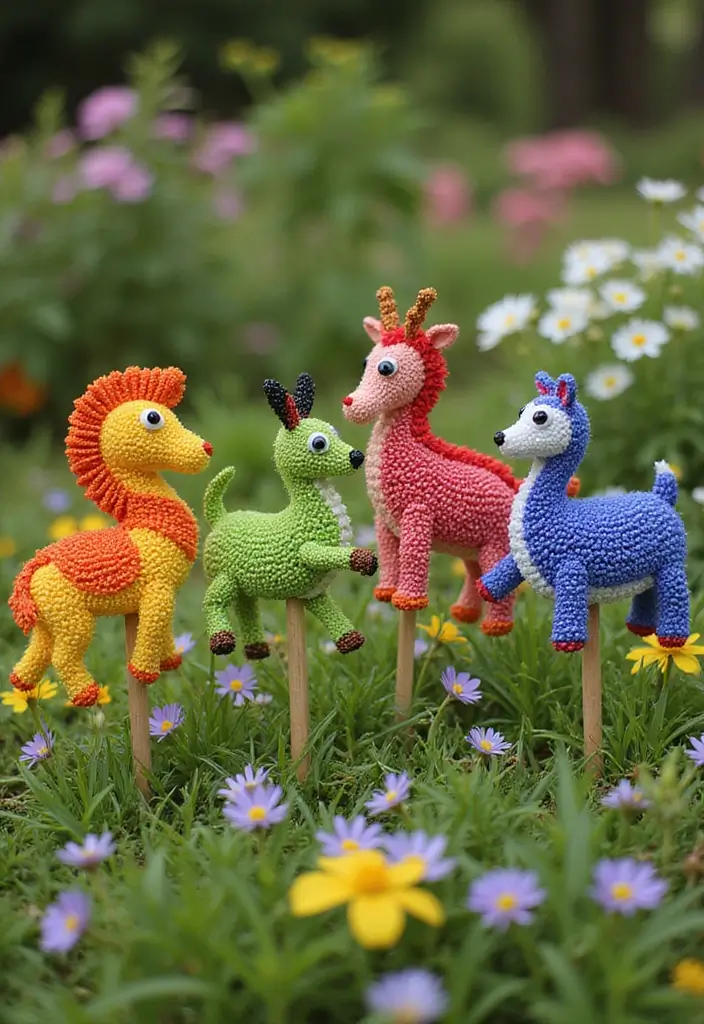 25 Beaded Garden Stakes DIY Projects That Add Color and Fun - 2. Animal Friends Stakes