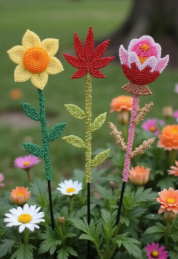 25 Beaded Garden Stakes DIY Projects That Add Color and Fun - 3. Seasonal Theme Stakes