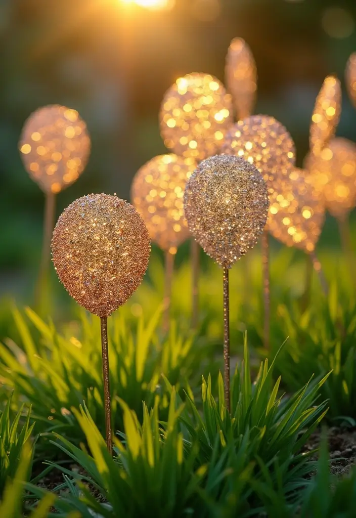 25 Beaded Garden Stakes DIY Projects That Add Color and Fun - 4. Glittery Magic Stakes