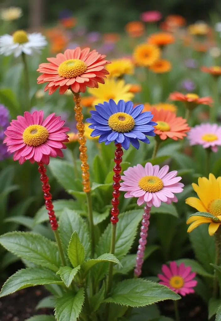 25 Beaded Garden Stakes DIY Projects That Add Color and Fun - 5. Flower Power Stakes