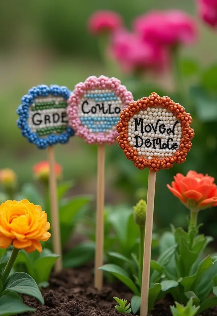 25 Beaded Garden Stakes DIY Projects That Add Color and Fun - 6. Personalized Name Stakes