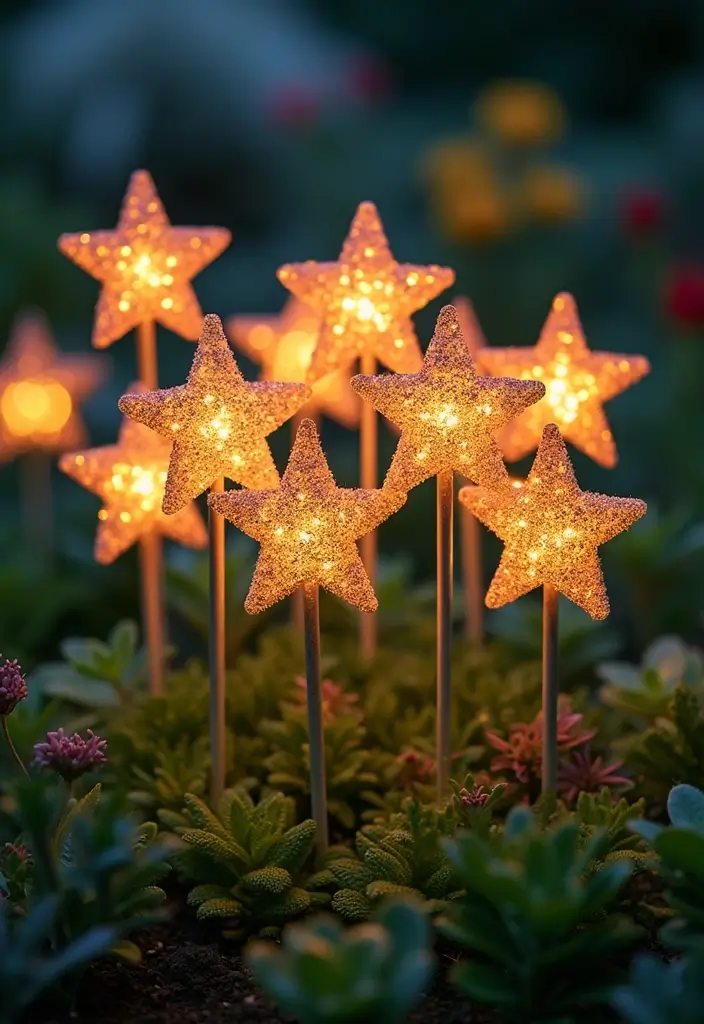 25 Beaded Garden Stakes DIY Projects That Add Color and Fun - 9. Sparkling Star Stakes