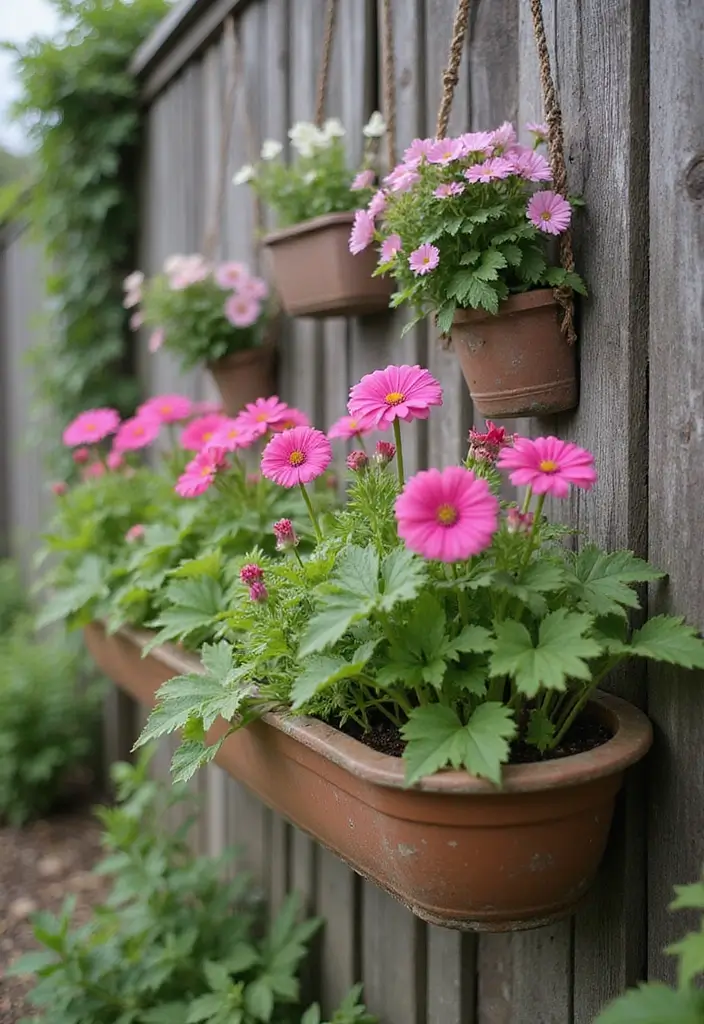25 DIY Garden Bed Raised Designs for Efficient Growing - 13. Hanging Trough Planters