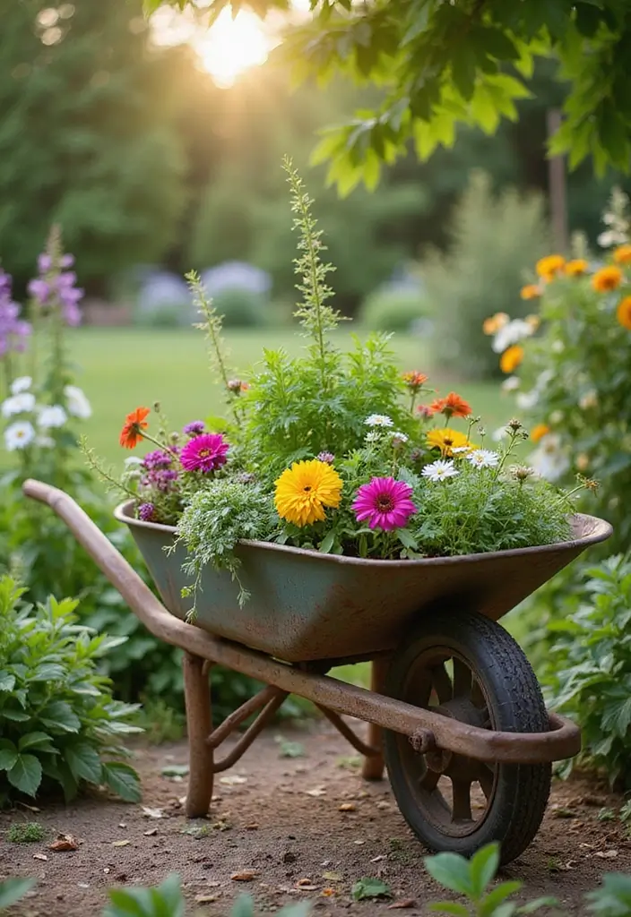 25 DIY Garden Bed Raised Designs for Efficient Growing - 17. Repurposed Wheelbarrow Garden