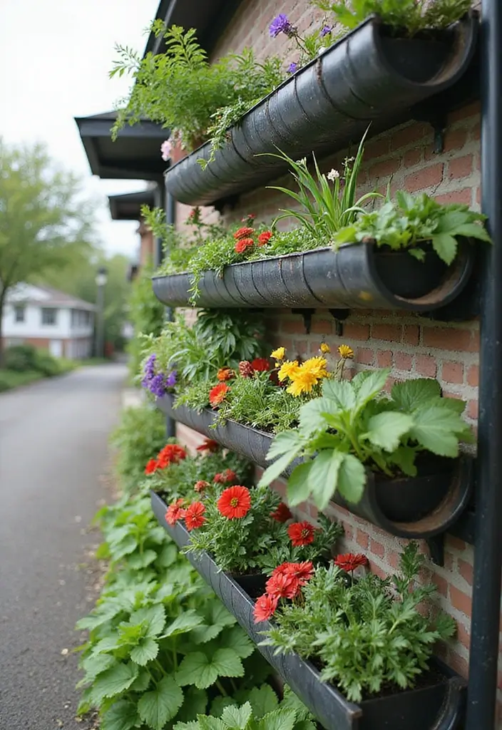 25 DIY Garden Bed Raised Designs for Efficient Growing - 2. Hanging Gutter Gardens