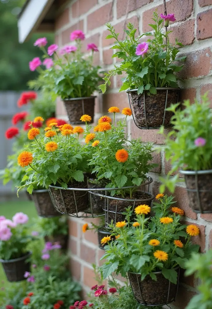25 DIY Garden Bed Raised Designs for Efficient Growing - 22. Hanging Wire Baskets