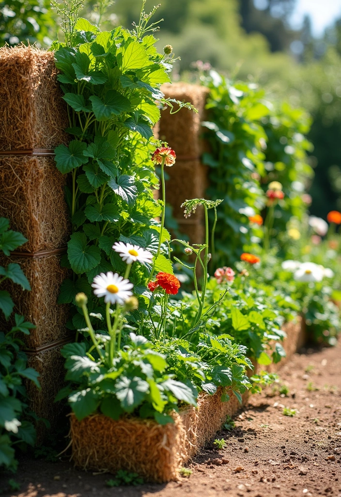 25 DIY Garden Bed Raised Designs for Efficient Growing - 23. Vertical Straw Bale Gardens
