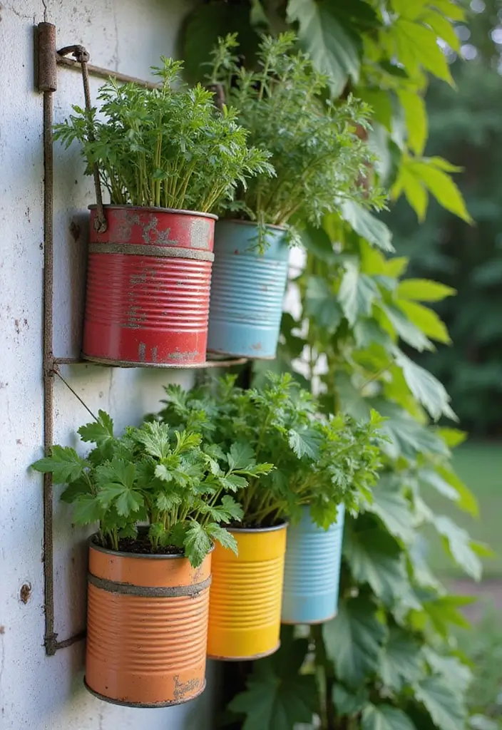 25 DIY Garden Decor Easy Projects for Every Home - 12. Hanging Tin Can Herb Garden