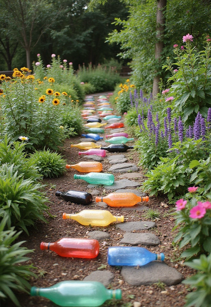 25 DIY Garden Decor Easy Projects for Every Home - 13. Upcycled Bottle Garden Edging