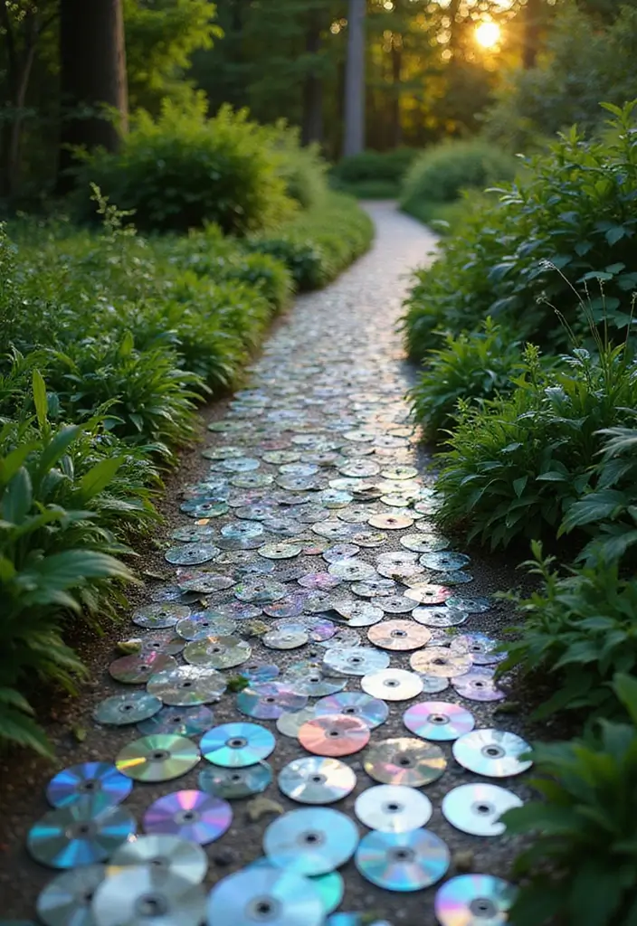 25 DIY Garden Decor Easy Projects for Every Home - 18. CD Mosaic Garden Path
