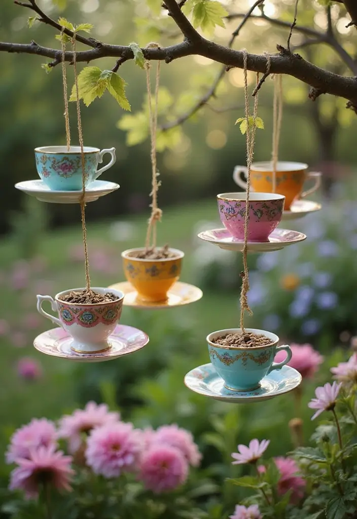 25 DIY Garden Decor Easy Projects for Every Home - 5. Teacup Bird Feeders