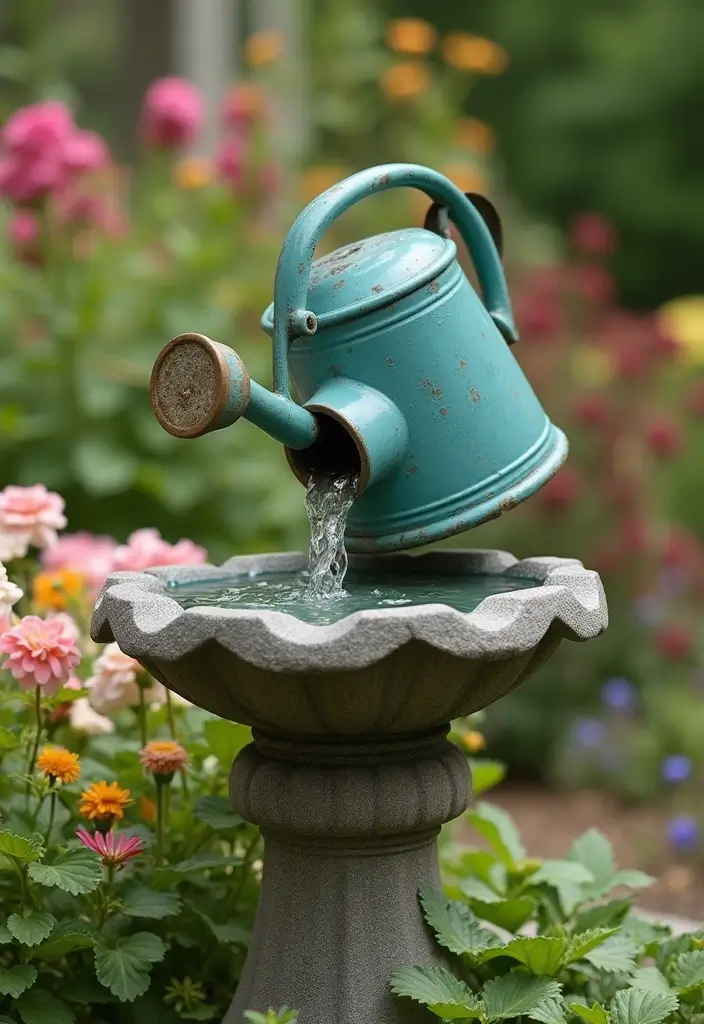 25 DIY Garden Fountains Outdoor Designs That Soothe the Soul - 13. Watering Can Fountain