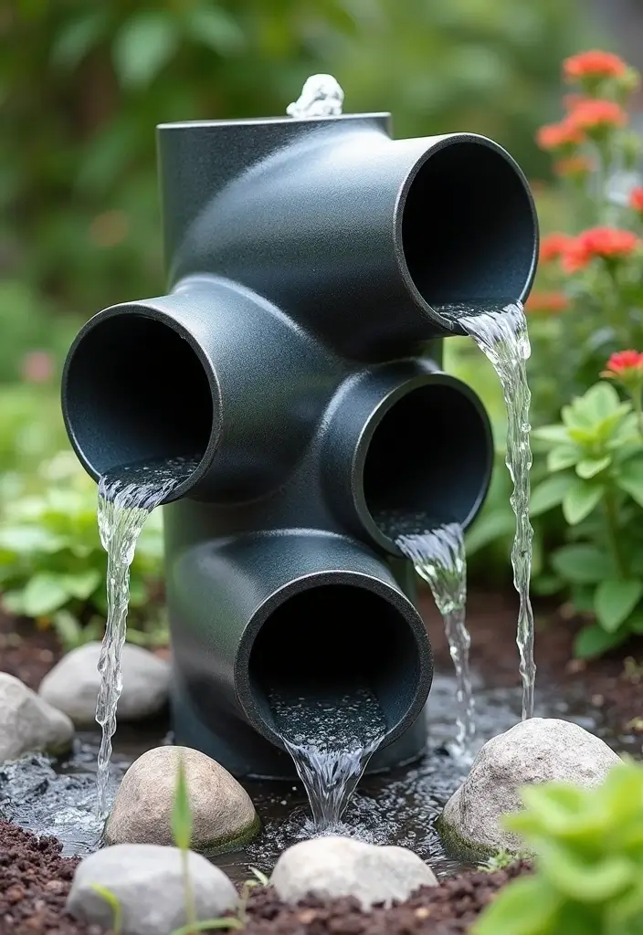25 DIY Garden Fountains Outdoor Designs That Soothe the Soul - 14. Spiral Pipe Fountain