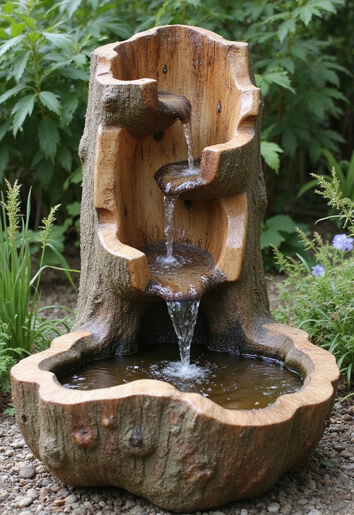 25 DIY Garden Fountains Outdoor Designs That Soothe the Soul - 16. Natural Log Fountain