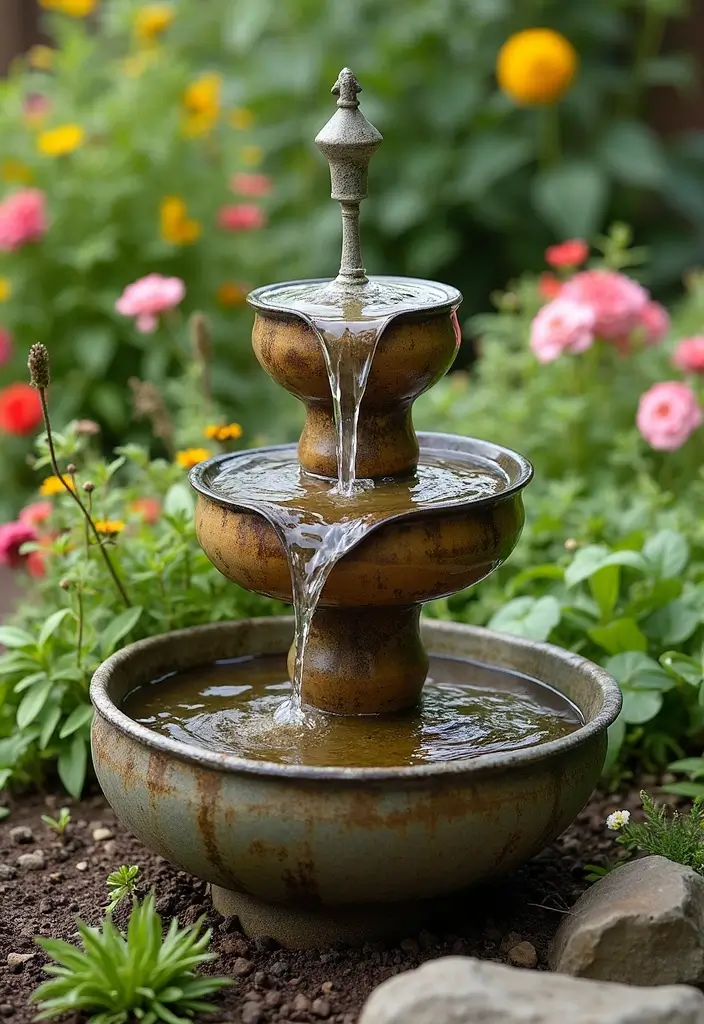 25 DIY Garden Fountains Outdoor Designs That Soothe the Soul - 24. Recycled Glass Jar Fountain