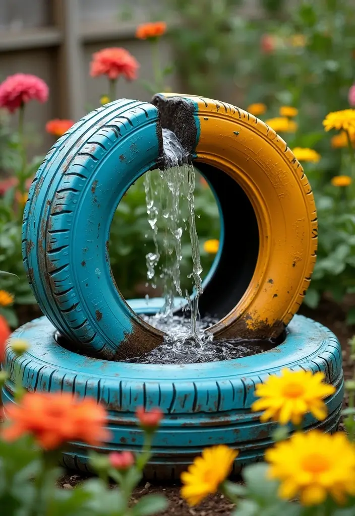 25 DIY Garden Fountains Outdoor Designs That Soothe the Soul - 8. Repurposed Tire Fountain