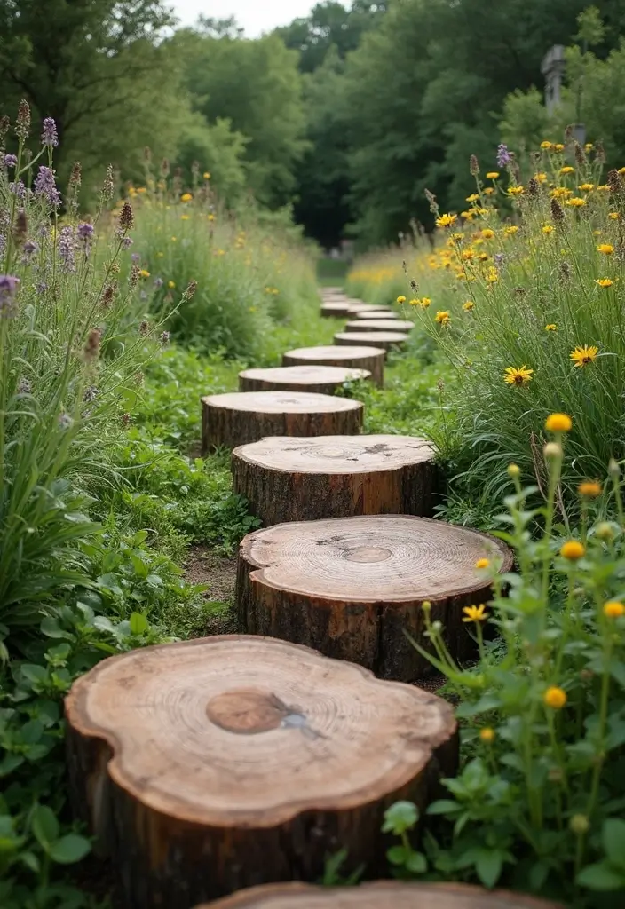 25 DIY Garden Paths and Walkways for a Beautiful Backyard - 10. Logs and Stumps