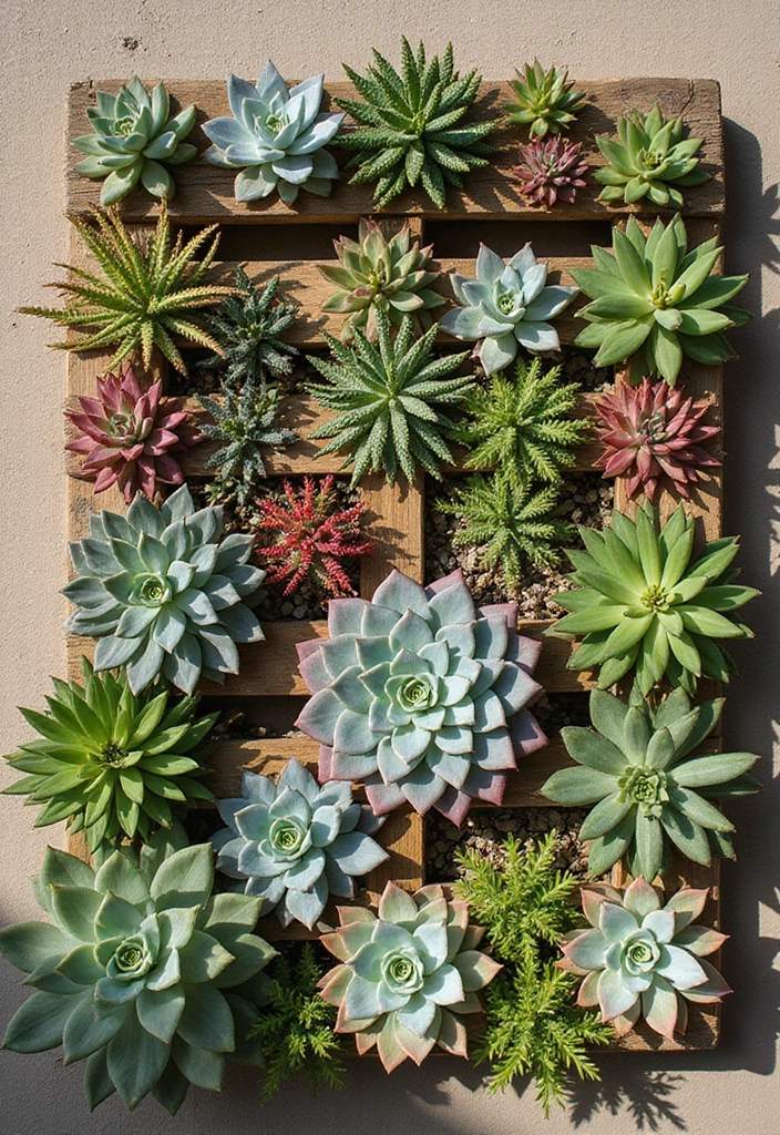 25 DIY Pallet Garden Boxes That Are Easy and Sustainable - 13. Pallet Succulent Wall