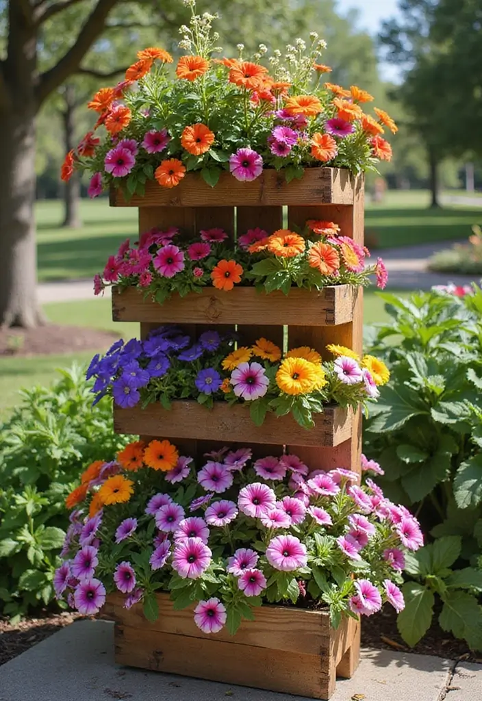 25 DIY Pallet Garden Boxes That Are Easy and Sustainable - 15. Pallet Vertical Planter for Petunias