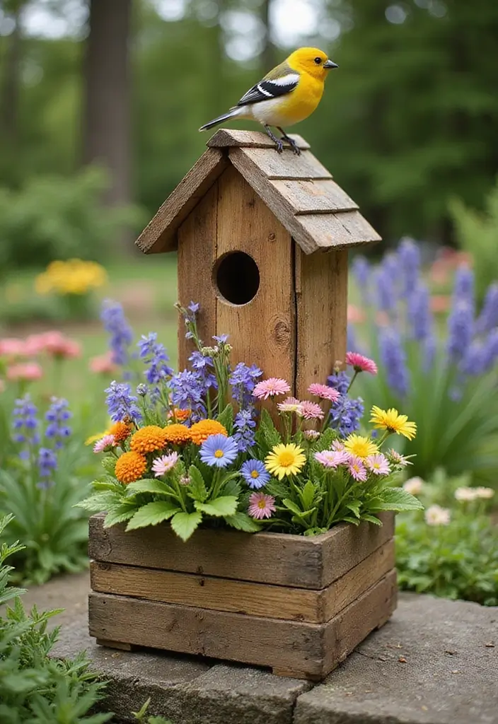 25 DIY Pallet Garden Boxes That Are Easy and Sustainable - 16. Pallet Birdhouse Planter