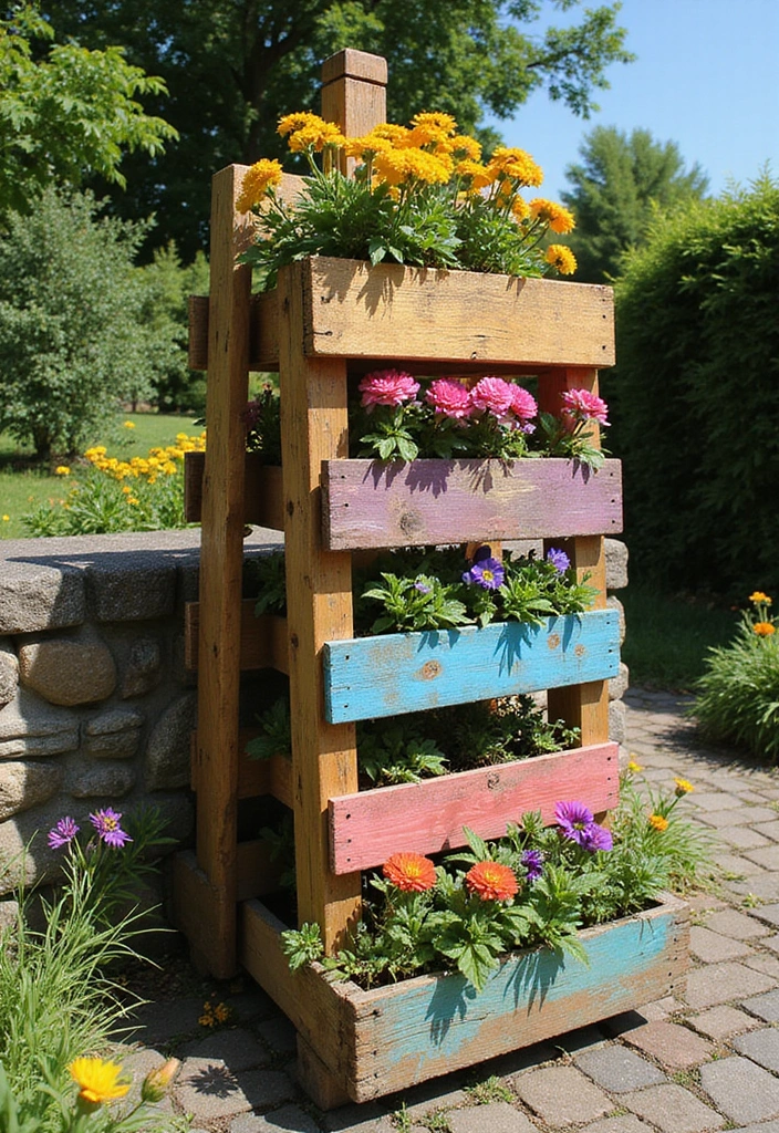 25 DIY Pallet Garden Boxes That Are Easy and Sustainable - 2. Pallet Flower Tower