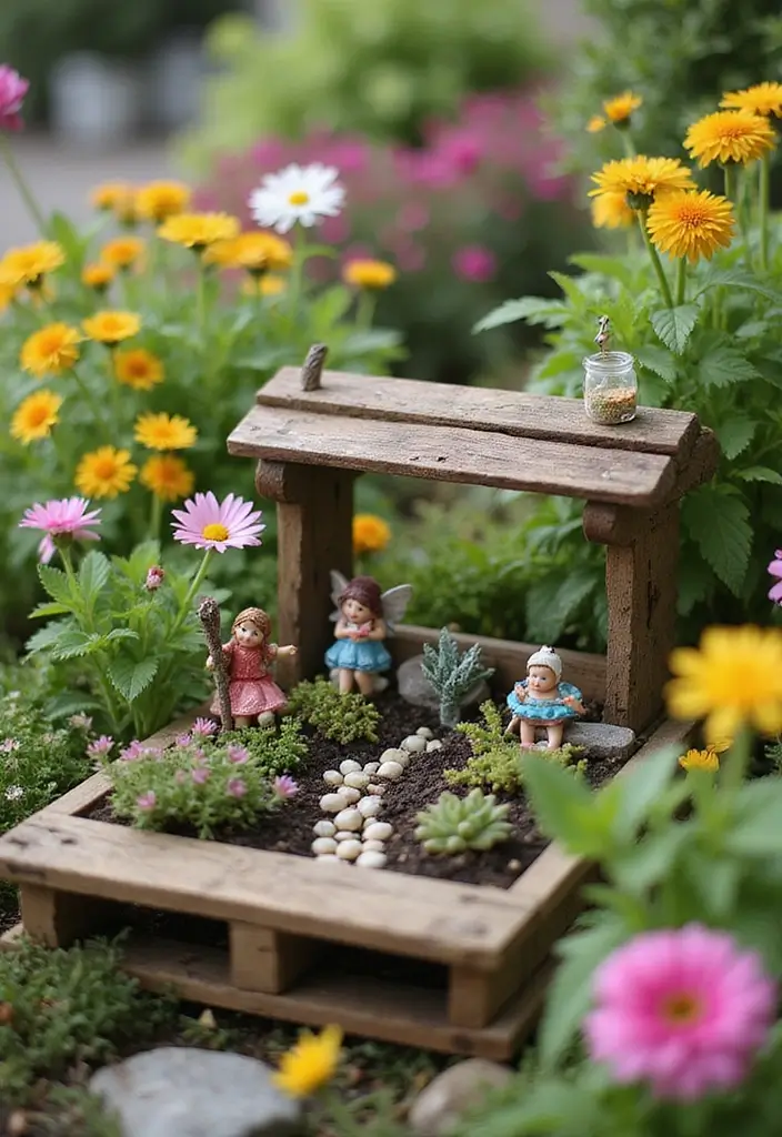 25 DIY Pallet Garden Boxes That Are Easy and Sustainable - 21. Pallet Fairy Garden