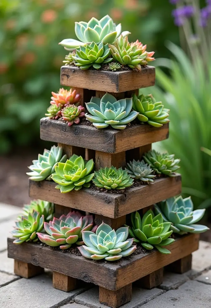 25 DIY Pallet Garden Boxes That Are Easy and Sustainable - 23. Pallet Succulent Tower