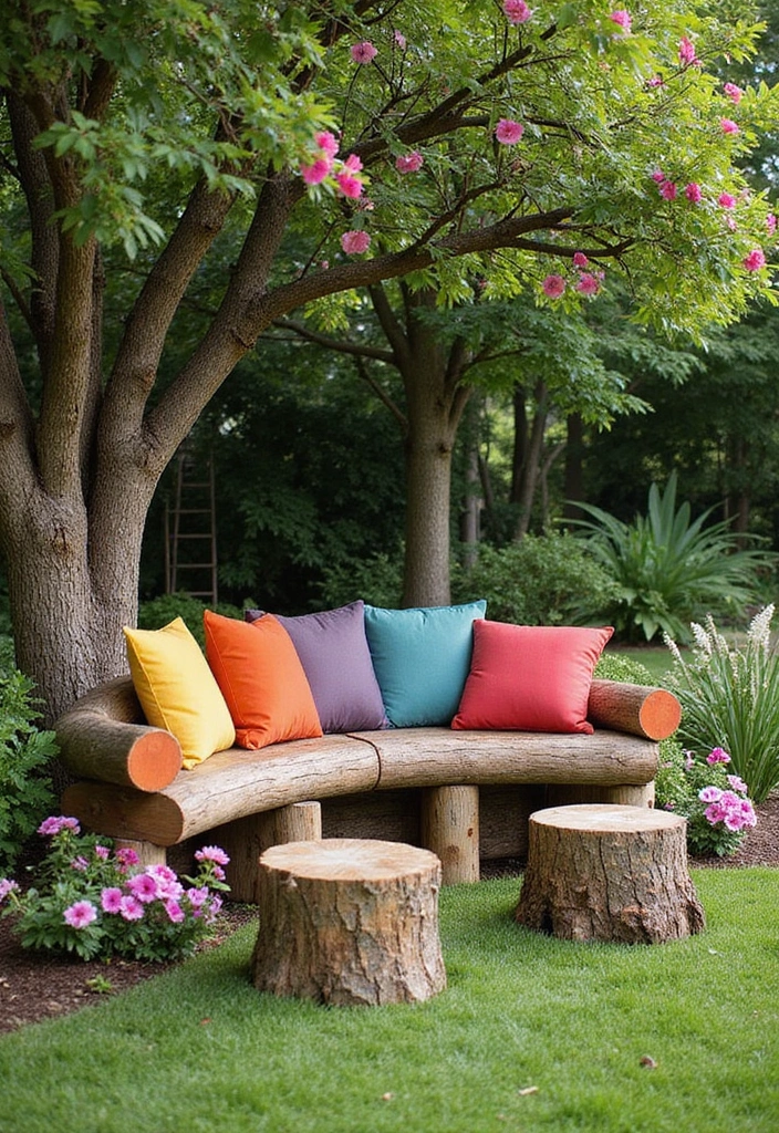 25 Garden Art DIY Whimsical Creations That Bring Joy - 10. Whimsical Log Seating