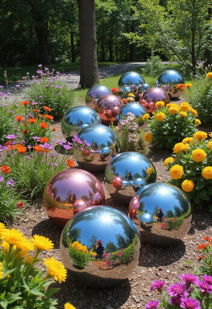 25 Garden Art DIY Whimsical Creations That Bring Joy - 22. Whimsical Gazing Balls