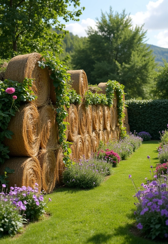 25 Garden Fence Ideas DIY Cheap Ways to Enhance Privacy - 20. Eco-Friendly Straw Bale Fencing