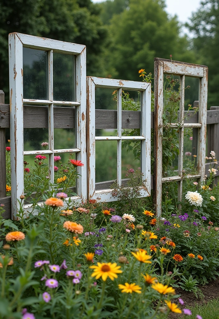 25 Garden Fence Ideas DIY Cheap Ways to Enhance Privacy - 23. Upcycled Window Frame Fence