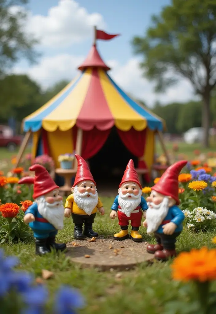 25 Gnome Garden Ideas DIY Fairy Village Creations Full of Magic - 13. Gnome Circus Spectacle