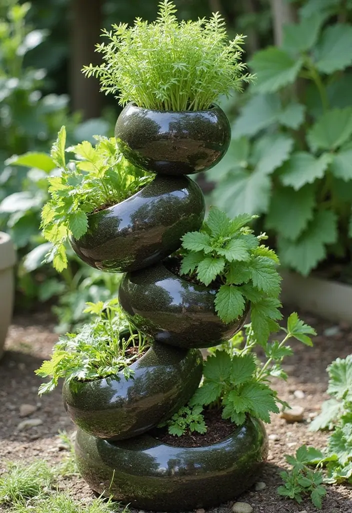 25 Plastic Bottle Crafts Garden Creations That Recycle Beautifully - 14. Herb Spiral Planters