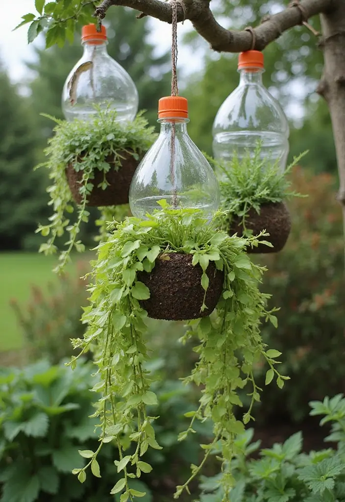 25 Plastic Bottle Crafts Garden Creations That Recycle Beautifully - 23. Recycled Plant Hangers