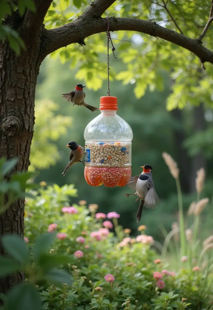 25 Plastic Bottle Crafts Garden Creations That Recycle Beautifully - 5. Upcycled Bird Feeders