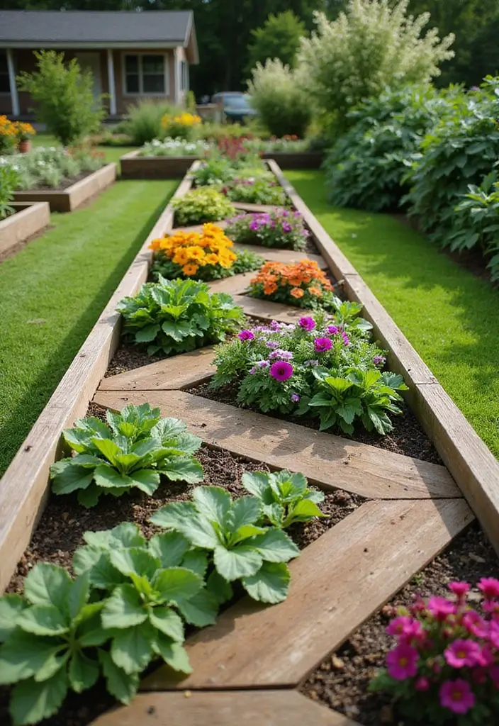 25 Simple Raised Garden Beds DIY Ideas for Beginners - 11. Herringbone Pattern Beds
