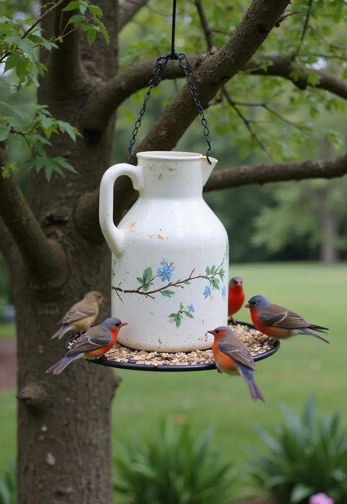 25 Stunning Garden Crafts DIY Yard Art Projects Using Recycled Materials - 4. Bird Feeders from Milk Jugs