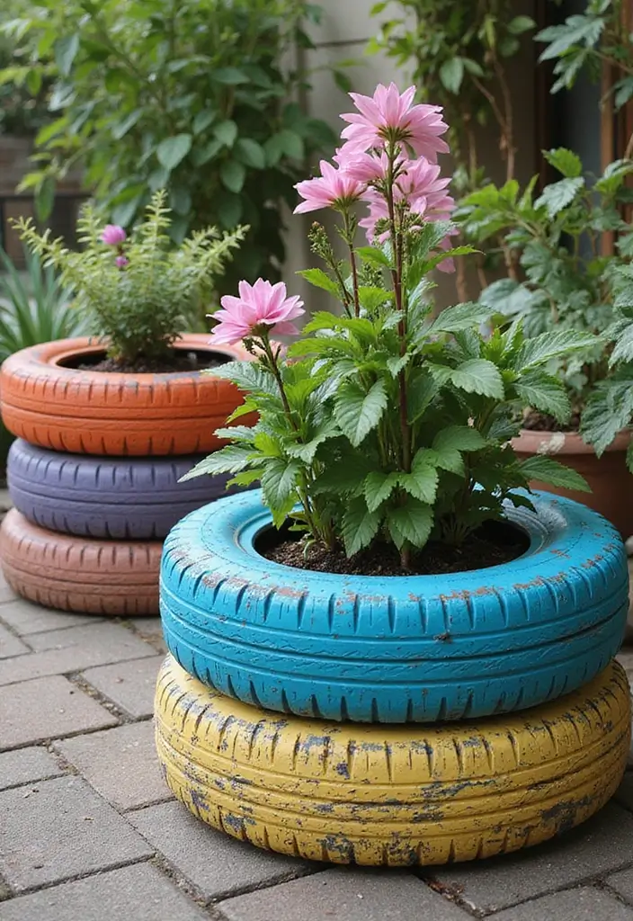 25 Stunning Garden Crafts DIY Yard Art Projects Using Recycled Materials - 5. Recycled Tire Planters