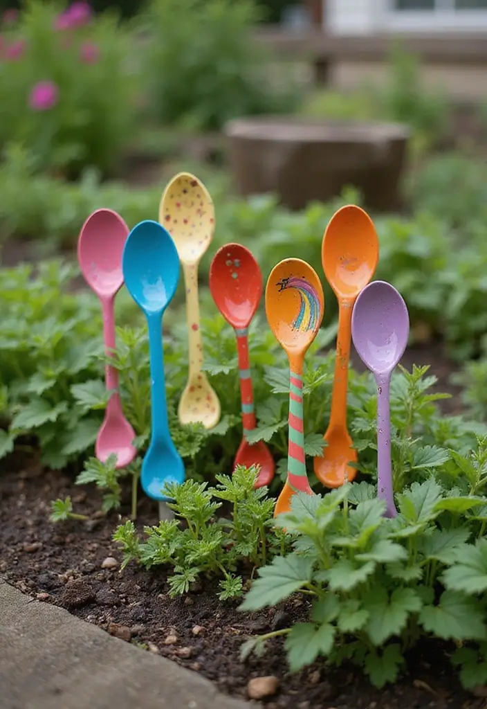 25 Stunning Garden Crafts DIY Yard Art Projects Using Recycled Materials - 6. Whimsical Spoon Garden Markers