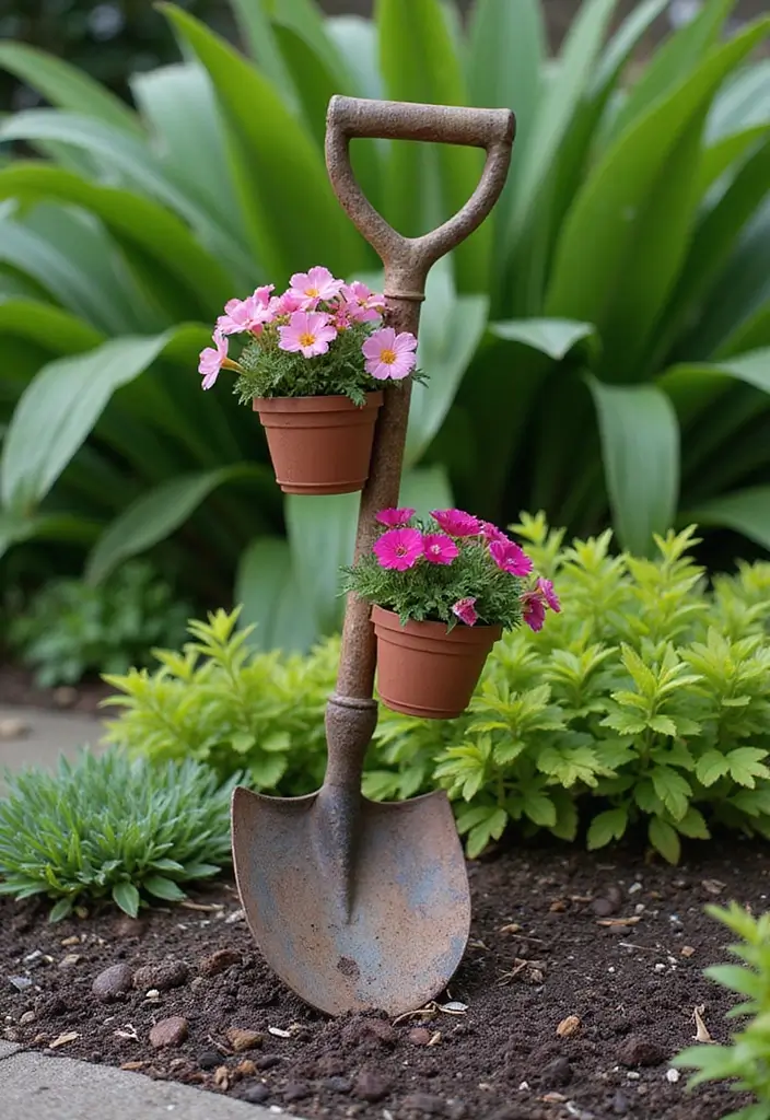 25 Stunning Garden Crafts DIY Yard Art Projects Using Recycled Materials - 8. Old Shovel Flower Holder
