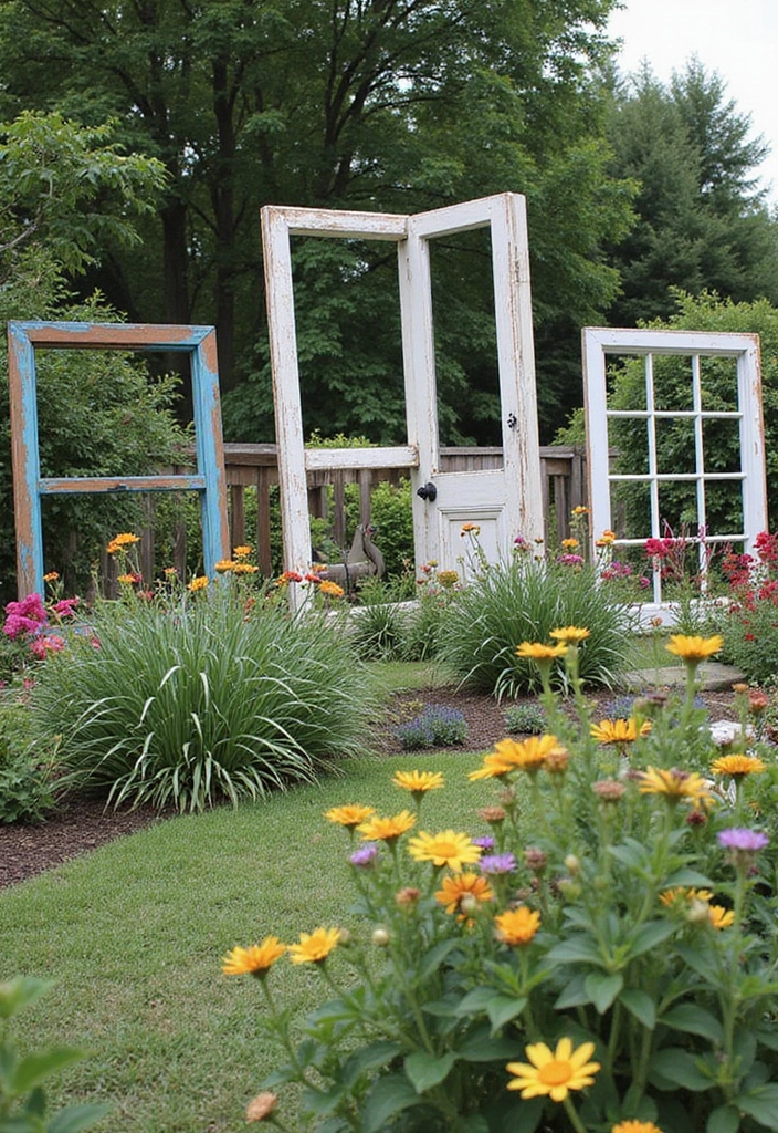 27 DIY Garden Edging Ideas Cheap Yet Stunning - 10. Vintage Door Frames