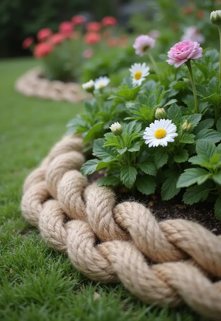 27 DIY Garden Edging Ideas Cheap Yet Stunning - 11. Chic Rope Borders
