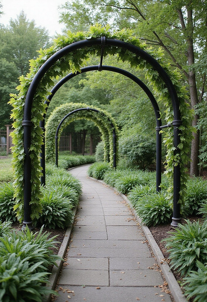 27 DIY Garden Edging Ideas Cheap Yet Stunning - 15. Fun Industrial Pipe Borders