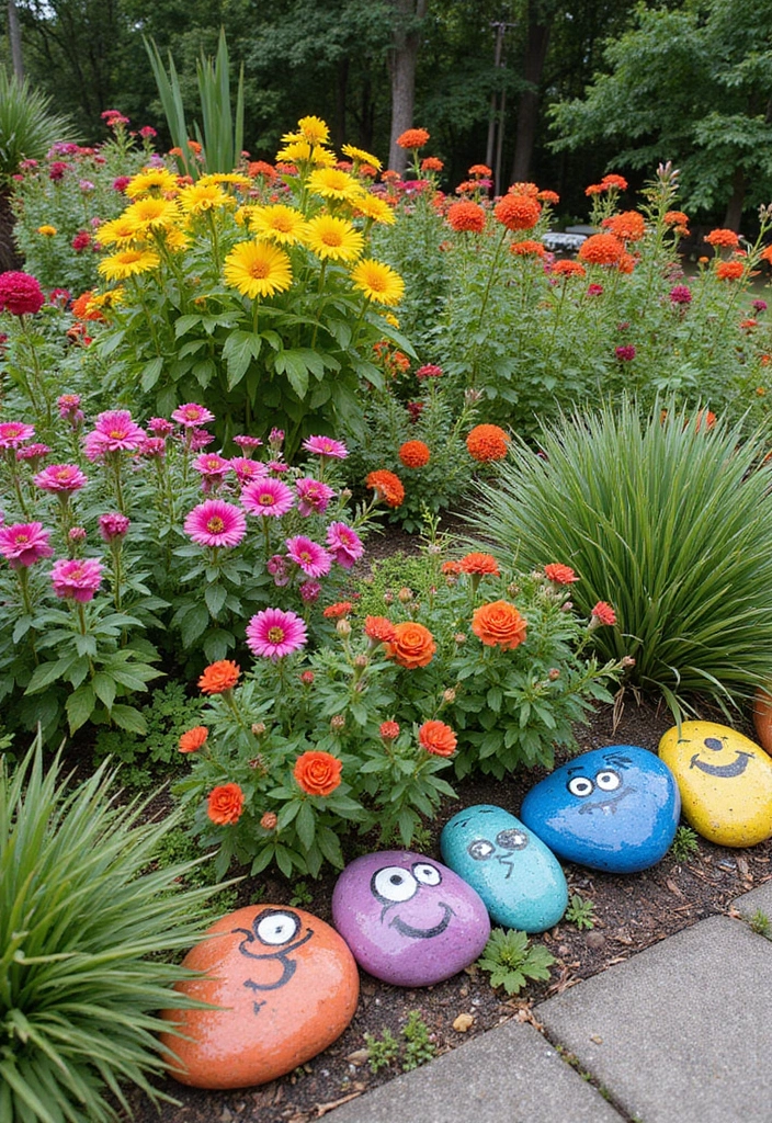 27 DIY Garden Edging Ideas Cheap Yet Stunning - 21. Fun Painted Rocks