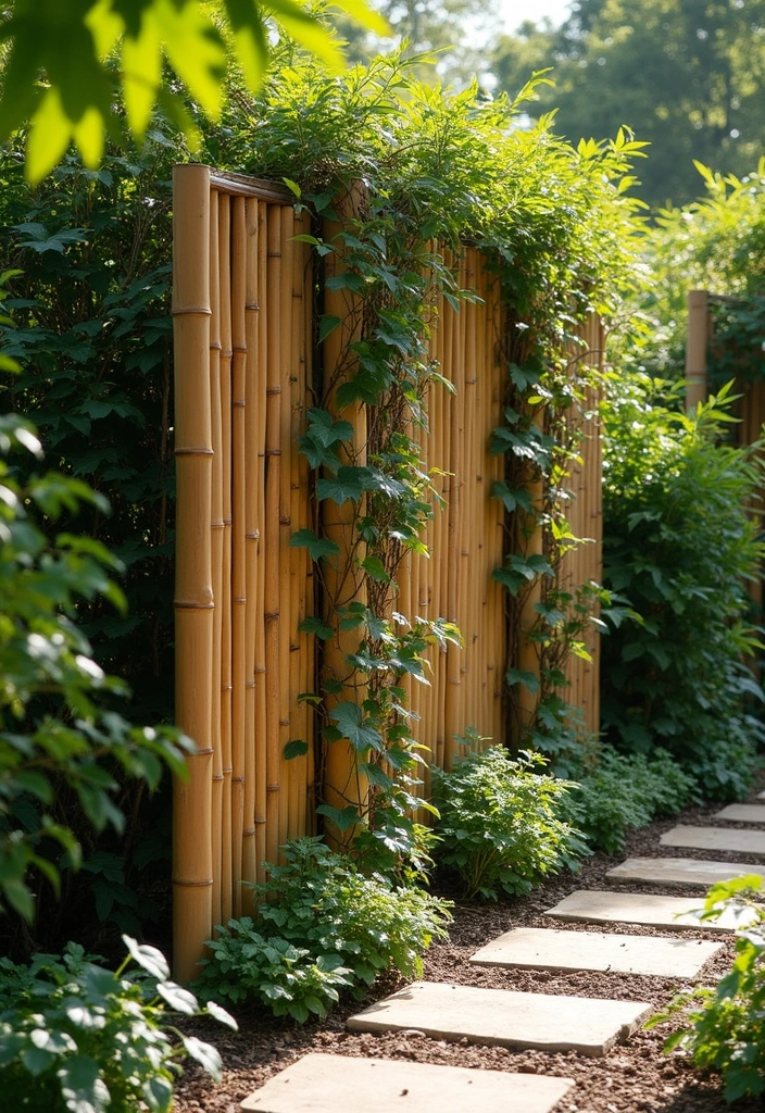 27 DIY Garden Edging Ideas Cheap Yet Stunning - 26. Nature-Inspired Bamboo Fencing