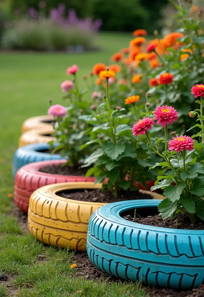 27 DIY Garden Edging Ideas Cheap Yet Stunning - 4. Upcycled Tire Edging